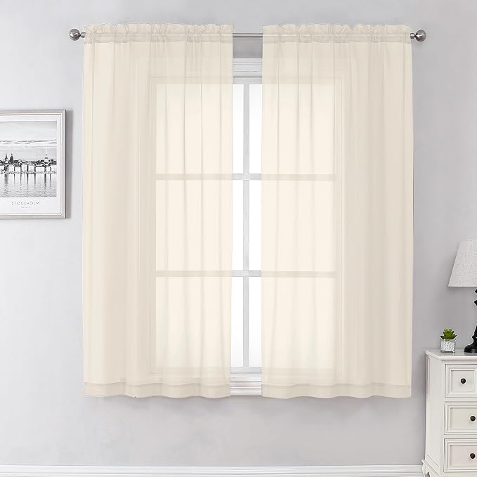 Aiyufeng Cream Sheer Curtains 63 Inch Length 2 Panels Set by Aiyufeng