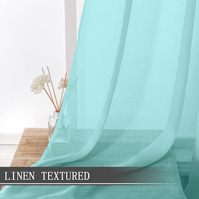 Tollpiz Sheer Curtain Linen Textured Bedroom Curtains Sheer Light Filtering Rod - Image 2