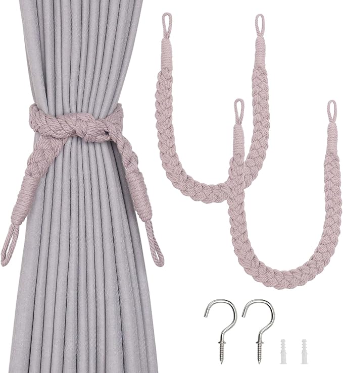 NICEEC 2 Pack Natural Cotton Rope Curtain Tiebacks Elegant Boho Style by NICEEC