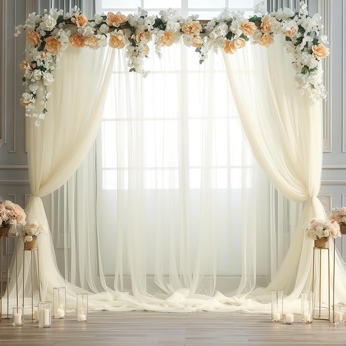 Ivory Tulle Backdrop Curtain for Wedding Parties 10ft x 10ft Sheer Backdrop - Image 2