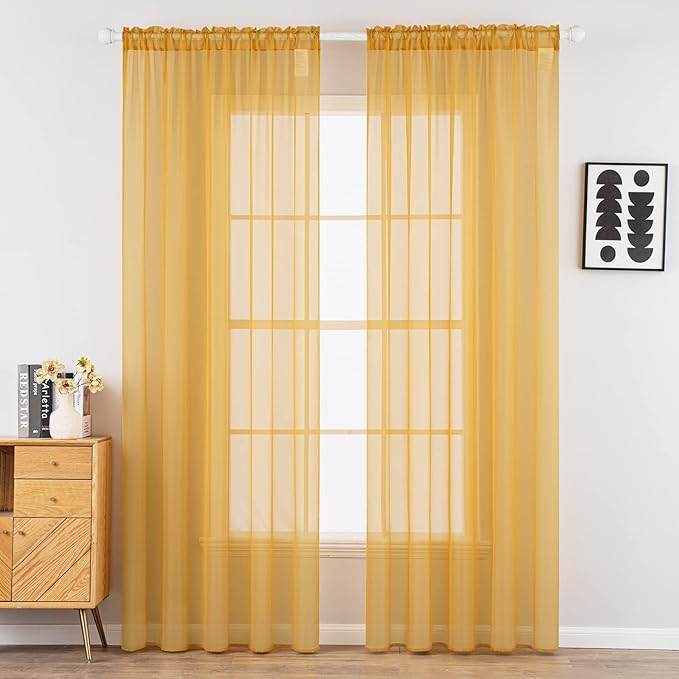 MIULEE 2 Panels Solid Color Sheer Window Curtains Elegant Window Voile Fall by MIULEE