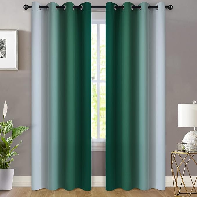 Yakamok Dark Green Ombre Curtains 84 Inches Long, Light Blocking Gradient Color - Image 2