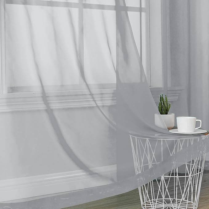 OVZME Light Grey Sheer Curtains 84 Inches Long 2 Panels - Image 6