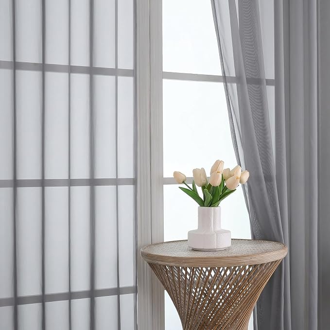 Charcoal Grey Sheer Curtains 63 Inches Long 2 Panels Set, Light Filtering Sheer - Image 3