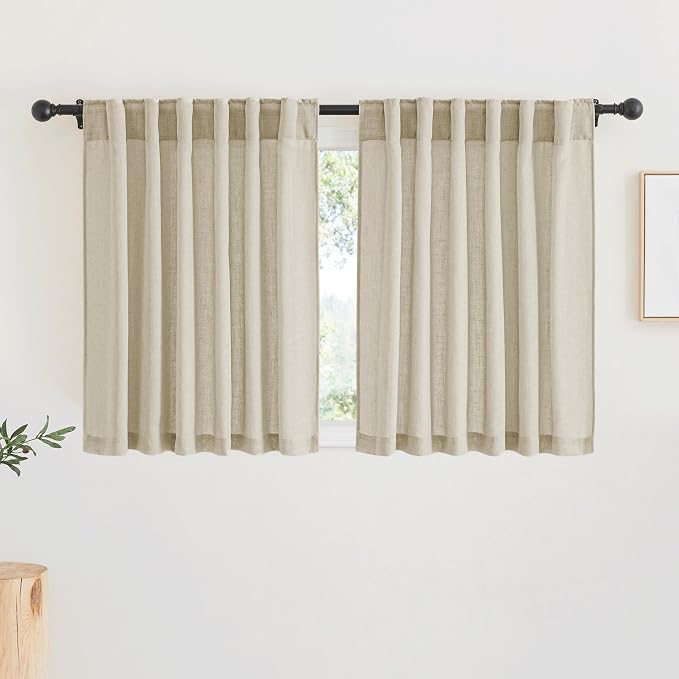 RYB HOME Semi Sheer Curtains Linen Texture Translucent Privacy Small Drapes by RYBHOME
