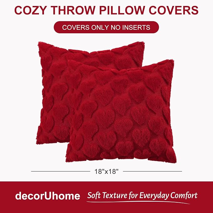 decorUhome Valentine’s Day Soft Plush Throw Pillow Covers 18x18 Inch Set of 2 - Image 6