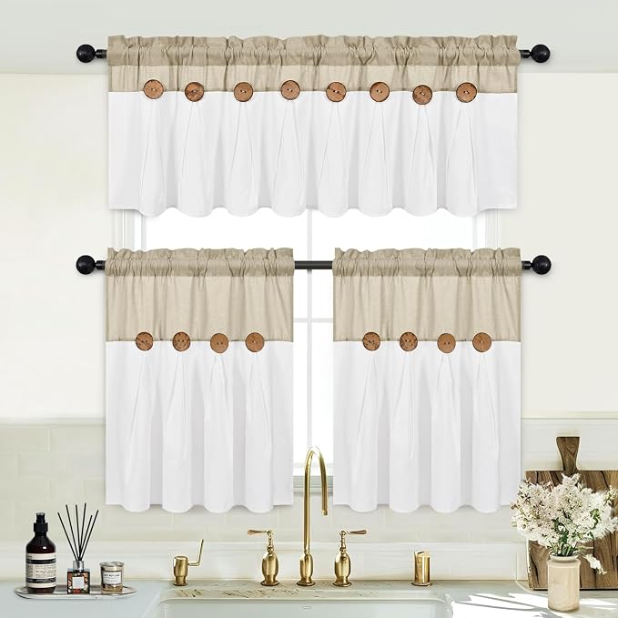 Boho Kitchen Curtains 24 Inch Length, Farmhouse Cotton Linen Tier Curtains - Image 3