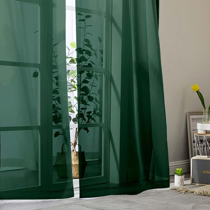 Sheer Hunter Green Curtains for Bedroom Living Room 54 Inch Length 2 Panels Set - Image 8
