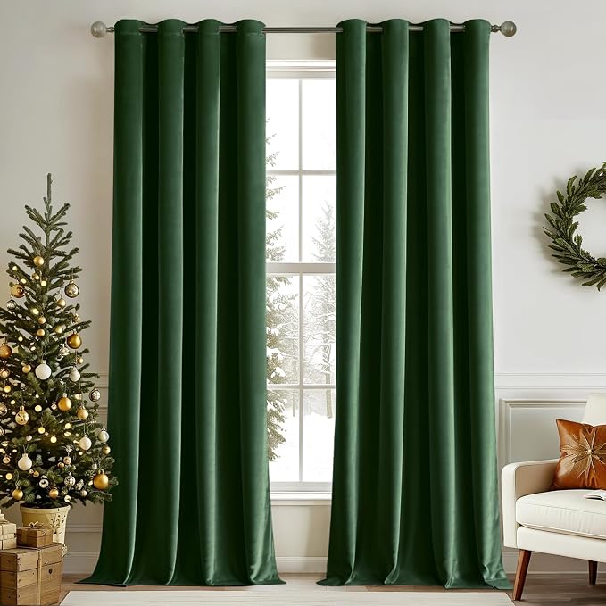 MIULEE Christmas Velvet Curtains Emerald Green Elegant Grommet Thermal by MIULEE