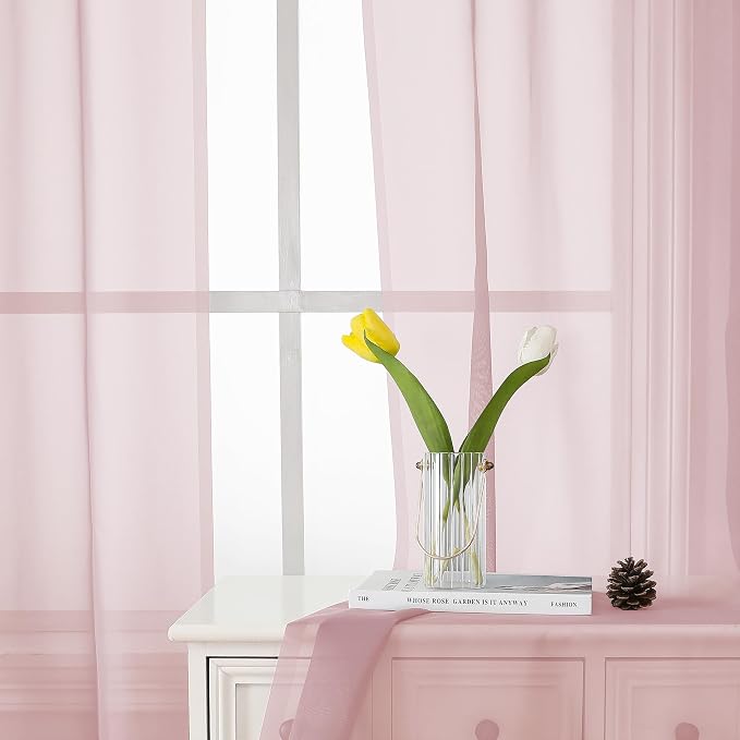 Lecloud Blush Pink Sheer Curtains 84 Inches Long 2 Panels Set, Light Filtering - Image 8