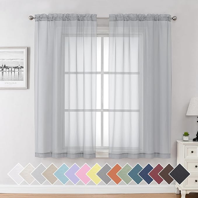 Aiyufeng Light Grey Sheer Window Curtains 63 Inches Long 2 PCS- Rod Pocket by Aiyufeng