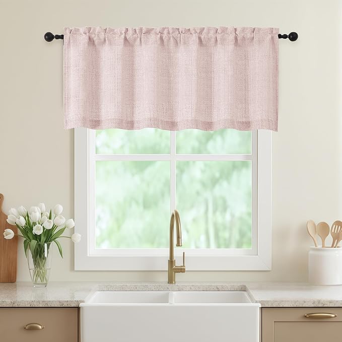 Blush Pink Valances for Windows, Light Filtering Faux Linen Textured Small by WelvetBLK