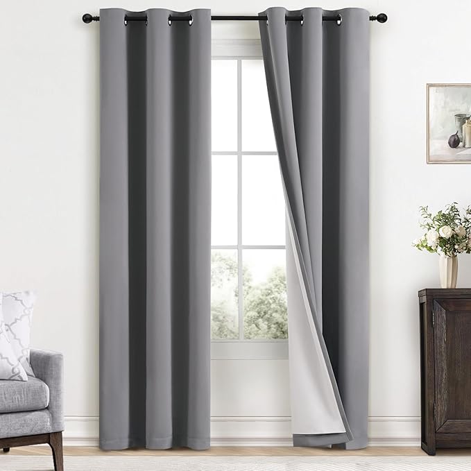 Yakamok Grey Room Darkening 100% Blackout Curtains Grommet Window Treatments by Yakamok