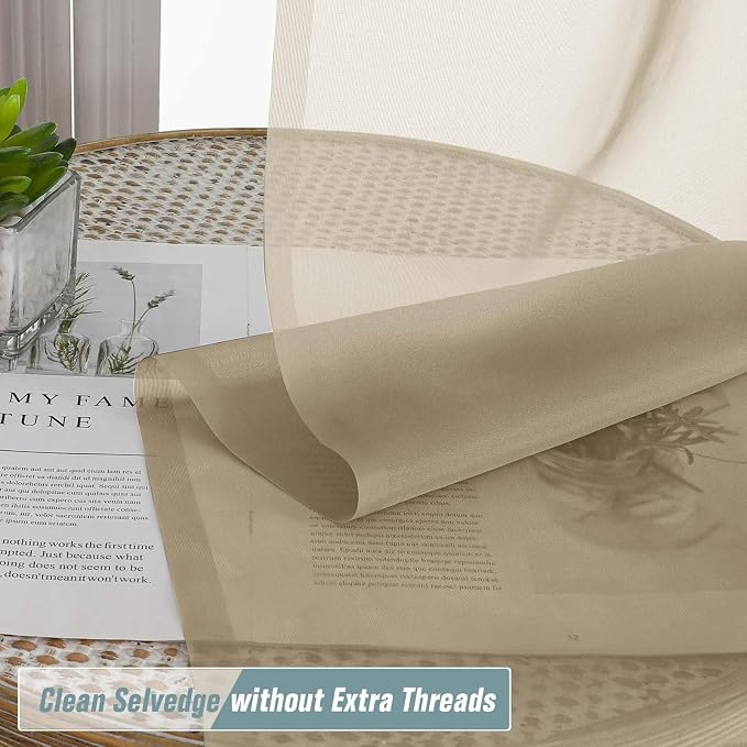 Taupe Sheer Curtains Tier 30 Inches Length 2 Panels Set, Light Filtering - Image 5