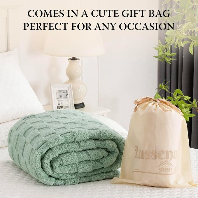 Sage Green 300GSM Fluffy XL Throw Blanket Soft Fleece Bed and Couch Blankets - Image 3