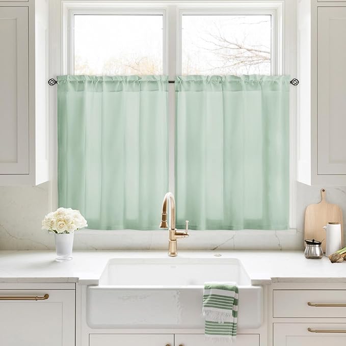 HOMEIDEAS Non-See-Through Sage Green Privacy Sheer Curtains, 30 X 36 Inches by HOMEIDEAS