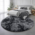 Amdrebio Tie-Dyed Dark Grey Round Area Rug 5Ft by Amdrebio