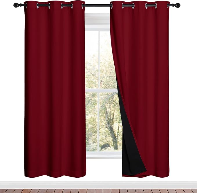 NICETOWN 100% Blackout Window Curtain Panels, Burgundy Red, 2 Pieces, 42-inch by NICETOWN