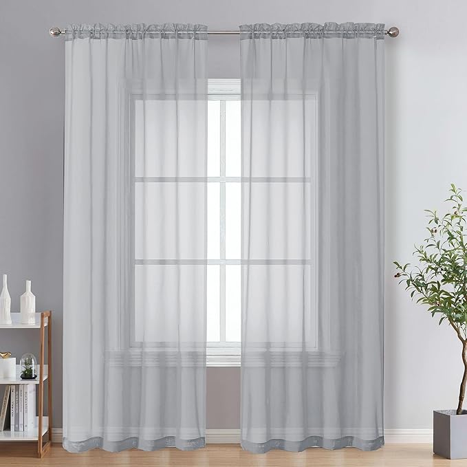 OVZME Light Grey Sheer Curtains 84 Inches Long 2 Panels by OVZME