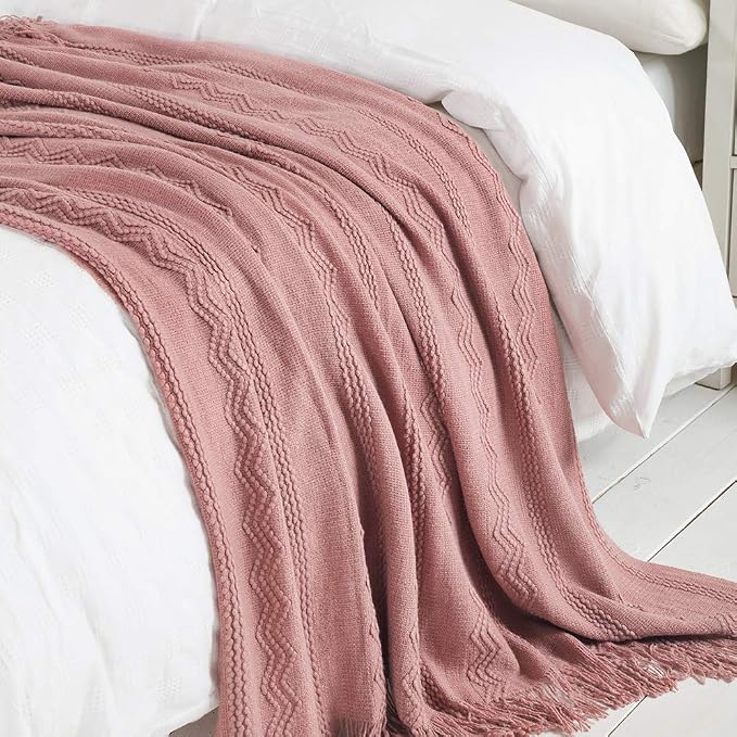BOURINA Coral Pink Throw Blanket 60 x80 Inches Textured Solid Soft Sofa Throw - Image 4