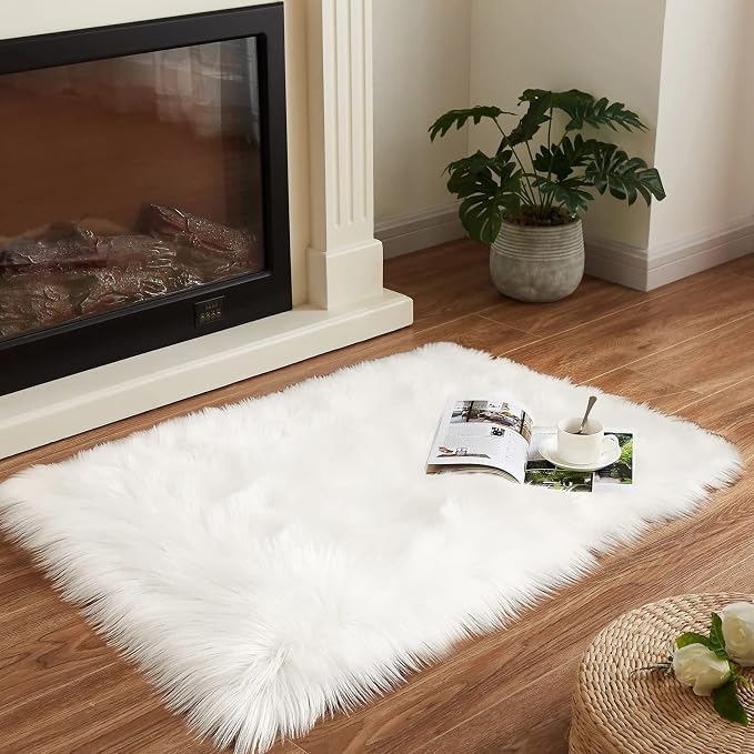 Goolela White Fluffy Faux Fur Rug - Image 9