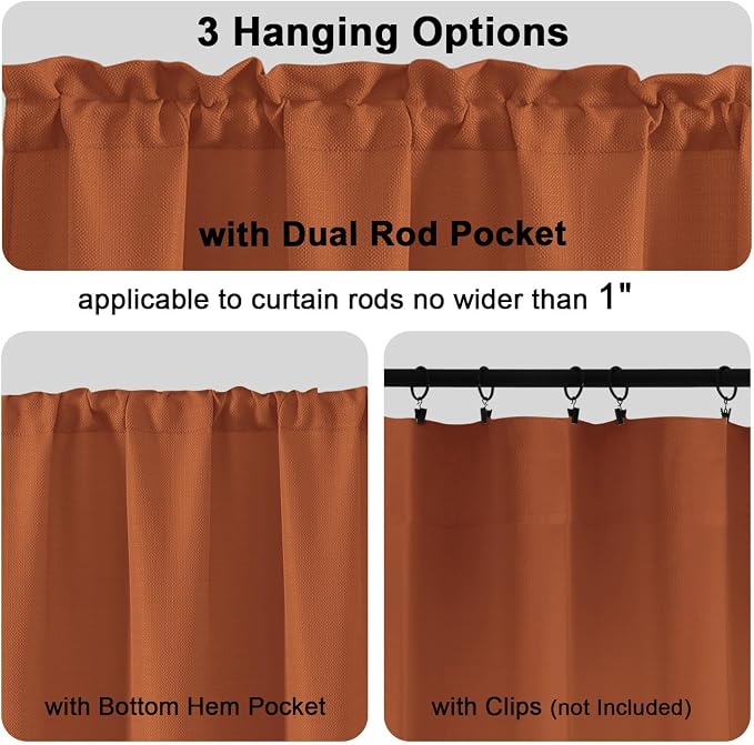 Chyhomenyc Orange Valance for Windows, Light Filtering Faux Linen Textured - Image 3