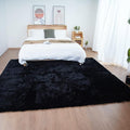 Ghouse Black Faux Rabbit Fur Area Rug 6x9 Machine Washable Area Rugs by Ghouse