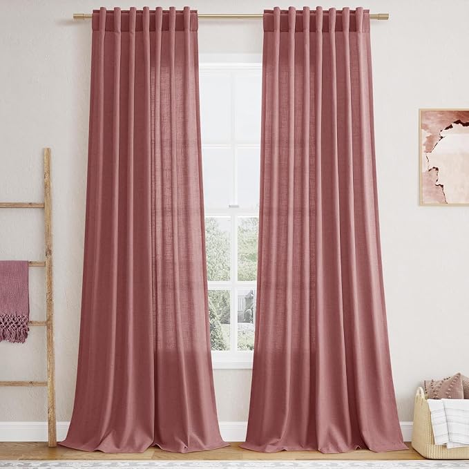 Canyon Rose Linen Curtains 132 Inch Length by Nanspring