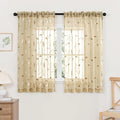 MIULEE Beige Sheer Curtains 2 Panels Embroidered Leaf Patterned Rod Pocket by MIULEE