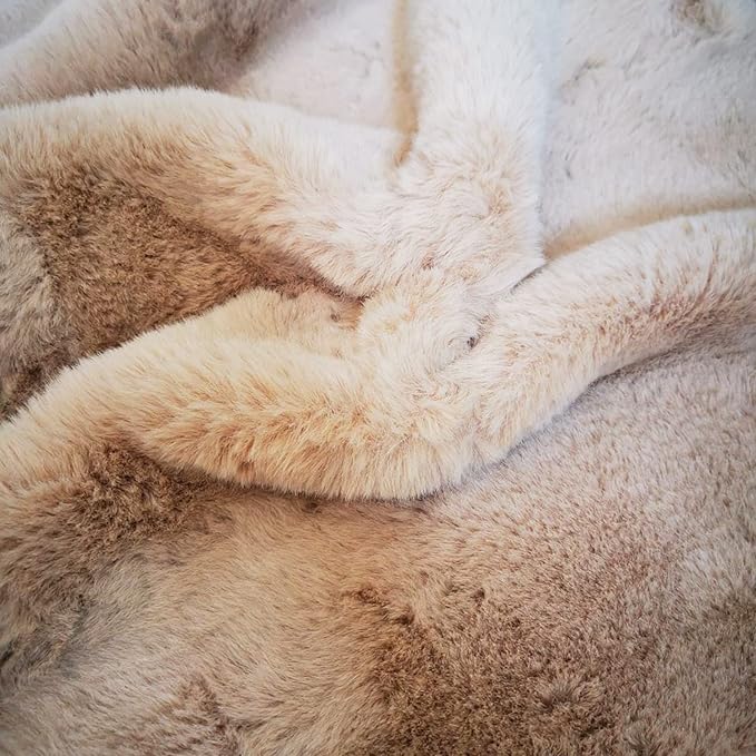 Ghouse Faux Rabbit Fur Round Rug 4ft Light Brown Beige Round Rugs - Image 7