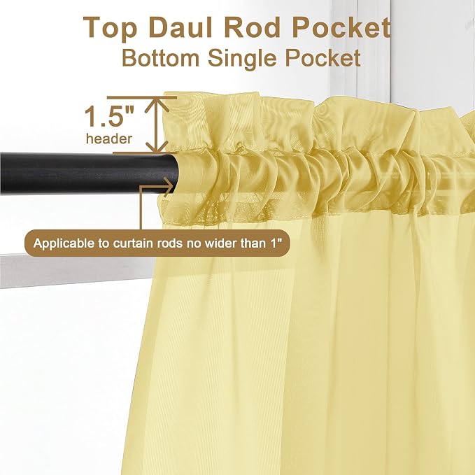 Chyhomenyc Mustard Yellow Sheer Curtains 63 Inches Long, Light Filtering Window - Image 6
