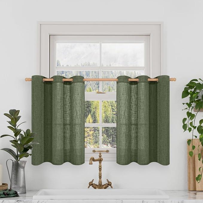 LAMIT Short Linen Curtains 36 Inch Length 2 Panels, Light Filtering Window by LAMIT