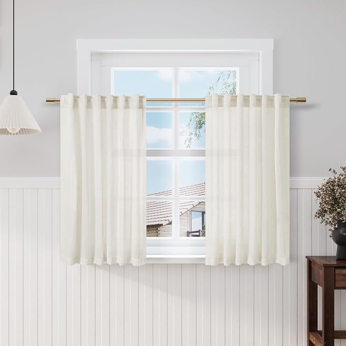 Nanspring Cream Linen Curtains 45 Inch Length Kitchen Bathroom Back Tab Pocke by Nanspring