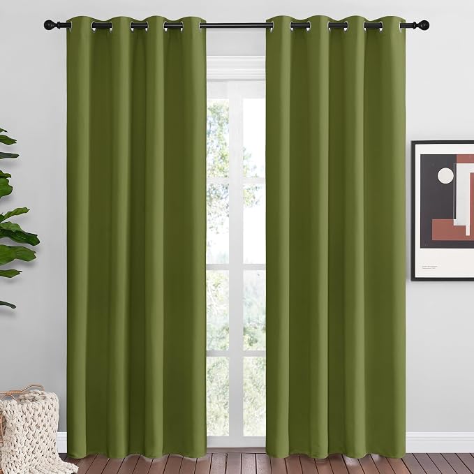 NICETOWN Olive Green Blackout Curtains 86 inches Length by NICETOWN