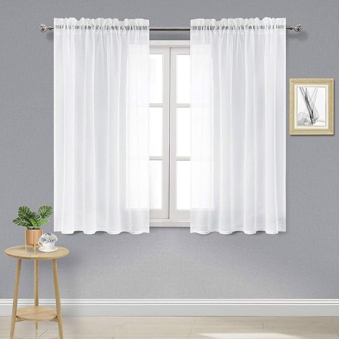 DWCN White Sheer Curtains Semi Transparent Voile Rod Pocket Curtains by DWCN