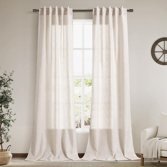 Beige Flax Linen Curtains 90 Inches Long by Nanspring