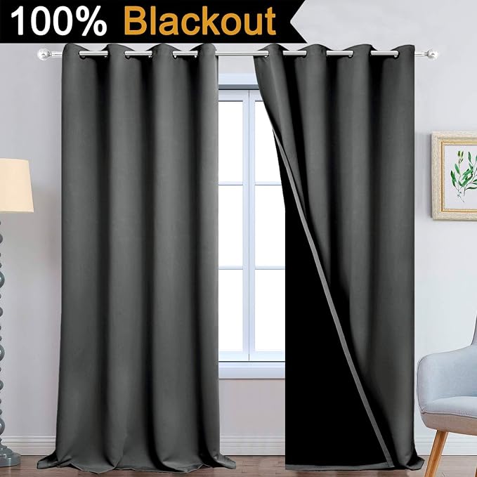 Yakamok 100% Blackout Lined Panels, Thermal Insulated Blackout Curtains - Image 2
