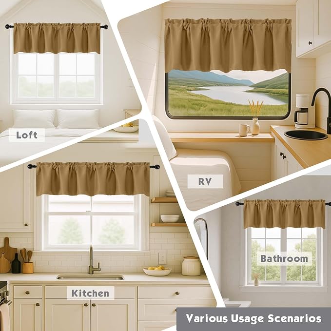 Chyhomenyc Gold Valances for Window, Room Darkening Short Curtains for Kitchen - Image 7