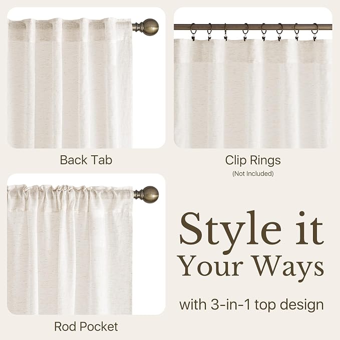 NICETOWN Semi Sheer Linen Curtains 84 inches Long 2 Panels Set - Image 3