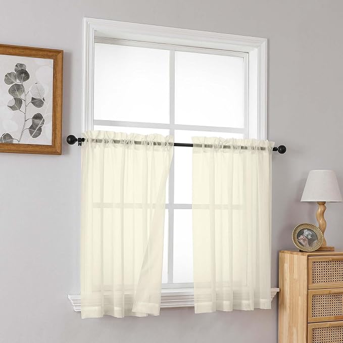 Cream Sheer Curtains Tier 30 Inches Length 2 Panels Set, Light Filtering - Image 8