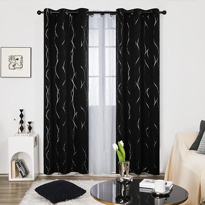 Deconovo Blackout Curtains, Thermal Insulated Noise‑Reducing Drapes, Wave Line - Image 2