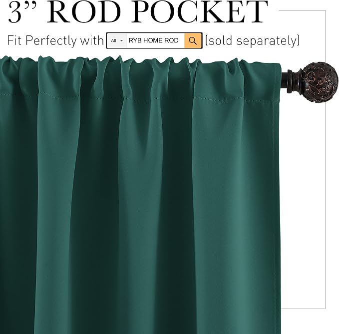 RYB HOME Short Hunter Green Blackout Curtains - Image 2