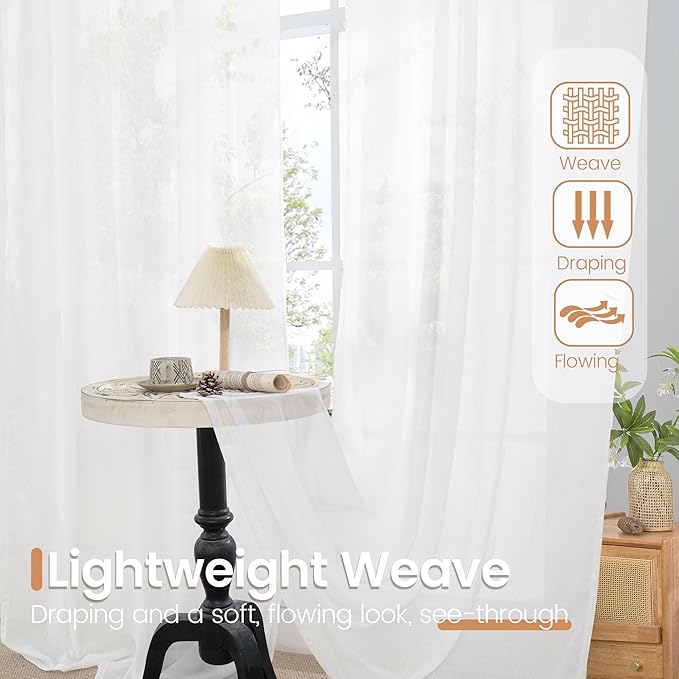 BGment 45 Inch Length White Linen Curtains - Image 5