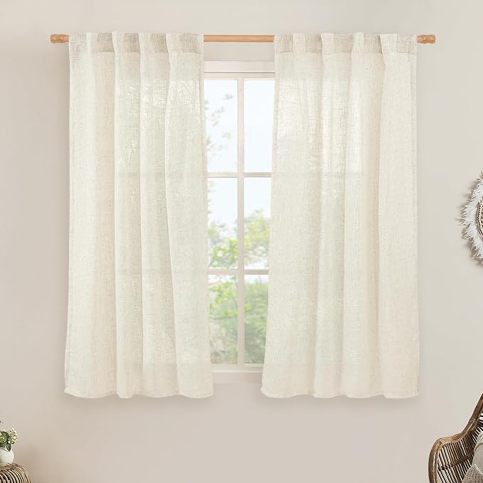 LAMIT Natural Linen Semi Sheer Curtains 45 Inch, Light Filtering Neutral Window by LAMIT