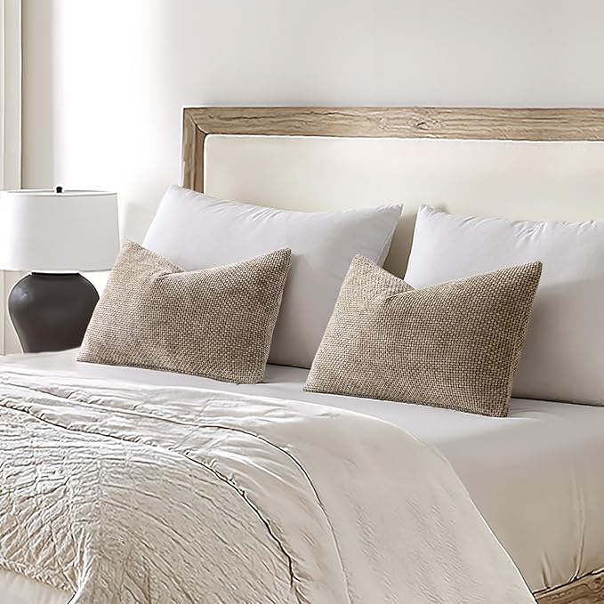 MIULEE Pack of 2 Euro Sham Pillow Covers 24x24 Inch Neutral Khaki Modern Boho - Image 3