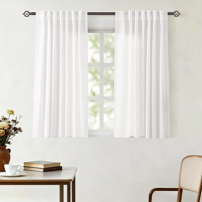 White Linen Curtains 45 inch Length 2 Panel Set by Jolilight