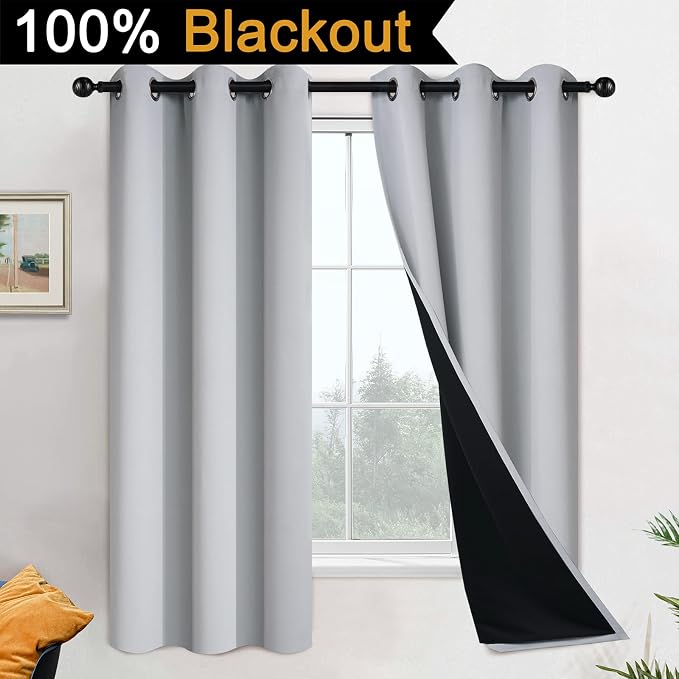 Yakamok 100% Blackout Curtains for Bedroom 63 Inch Length, 2 Thick Layers - Image 2