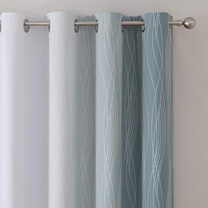 Estelar Textiler Stone Blue and Greyish White Blackout Curtains 84 Inches Long - Image 4