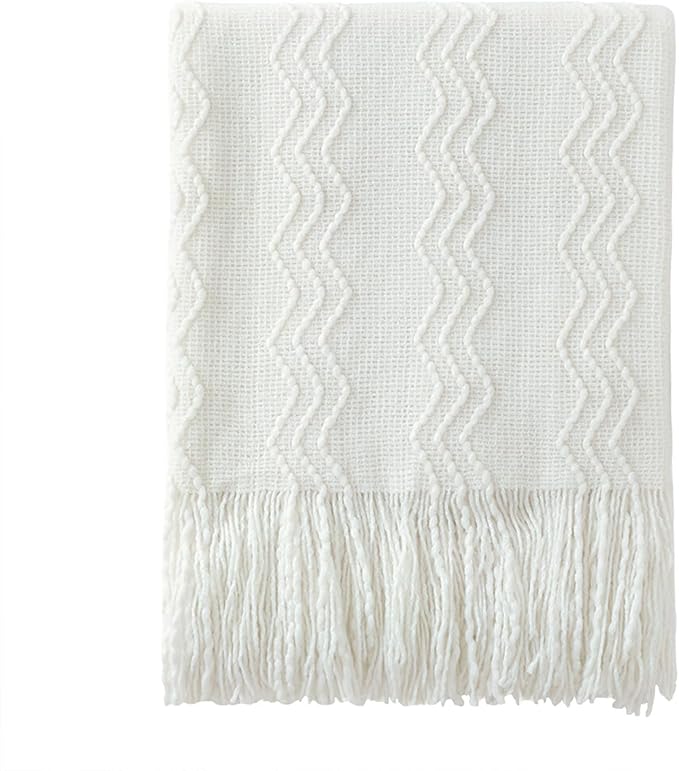 BOURINA Off White Throw Blanket 50x60 Inches Throw Textured Solid Soft Sofa by BOURINA