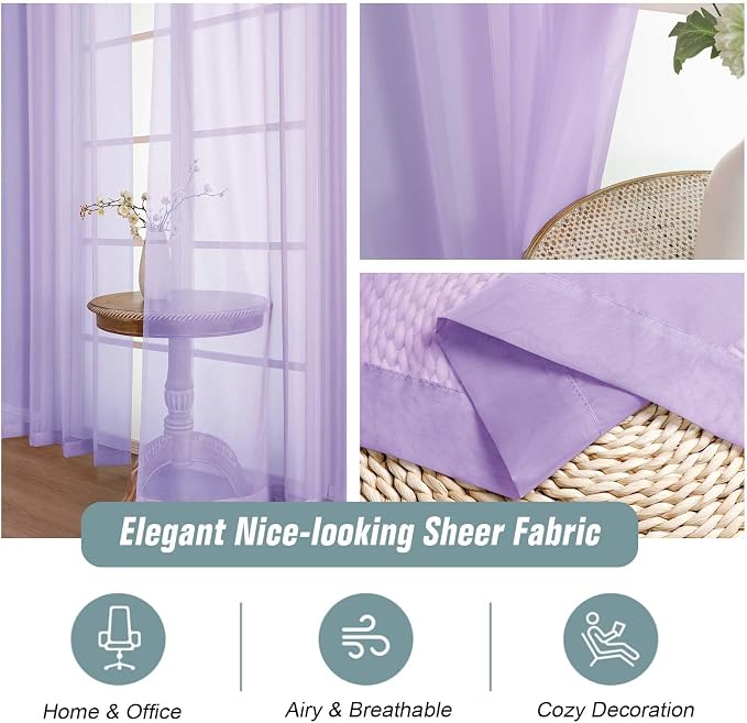 Window Sheer Curtains 54 inch Length, Soft Airy Light Filtering Sheer Curtain 2 - Image 4